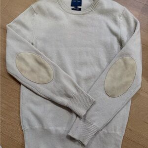 Cole Haan Men's Cream cashmere Sweater with Tan Elbow Patches